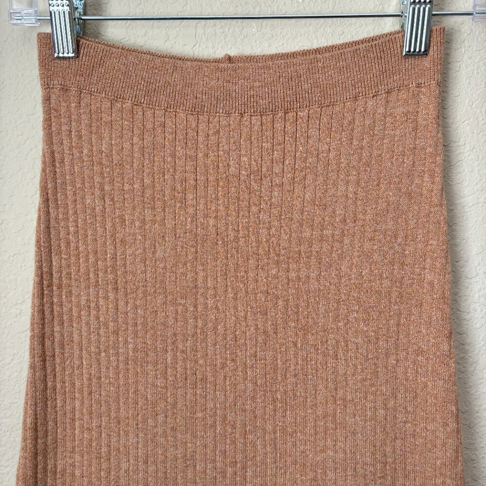 Free People Skyline Front Slit Rib Midi Skirt Stretch Beige - Picture 4 of 9